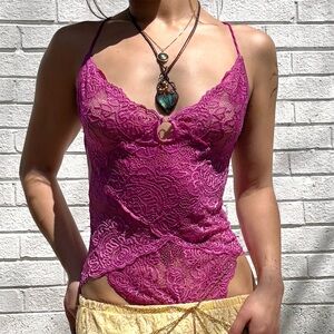 Y2K Victoria’s Secret Very Sexy Pink Lace Open Back Bodysuit S Fairy Festival